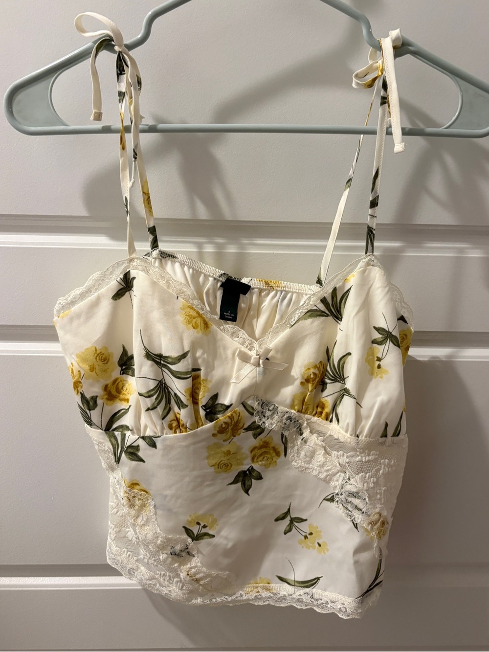 Cream Lace Cami Top with Yellow Floral Print
